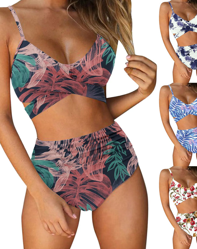 2023 High Waist Bikinis Folds Plus Size Swimsuit Push Up Swimwear Tie Dye Print Bathing Suit Women Strap Bikini Set Beach